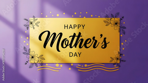 Happy mother's day greeting card with gold accents and purple background