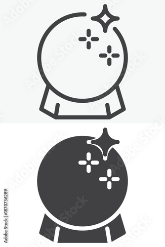 Magic crystal ball icon set in line and solid style. Outline and filled vector sign with editable stroke, fortune telling symbol icon for divination and mystic themes.