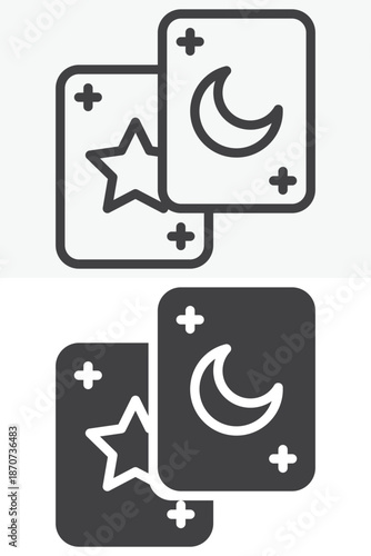 Tarot cards icon set in line and solid style. Outline and filled vector sign with editable stroke, divination symbol icon for fortune telling and esoteric themes.