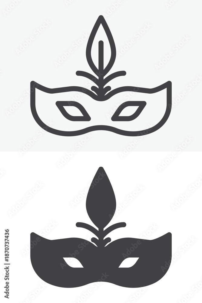 Fototapeta premium Carnival mask icon set in line and solid style. Outline and filled vector sign with editable stroke, mystery symbol icon for masquerade, magic and fantasy themes.
