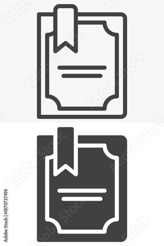 Magic book with bookmark icon set in line and solid style. Outline and filled vector sign with editable stroke, spellbook symbol icon for wizard and fantasy design.
