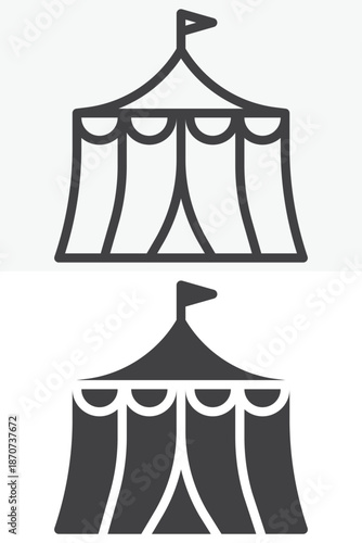Circus tent icon set in line and solid style. Outline and filled vector sign with editable stroke, show symbol icon for performance, magic and carnival themes.