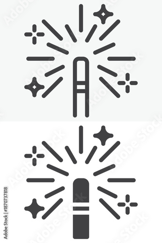 Magic wand icon set in line and solid style. Outline and filled vector sign with editable stroke, sparkle symbol icon for wishes, spells and fantasy design.