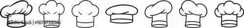 Hand drawn silhouette chef and cook hat set, doodle style culinary headwear vector icons.
