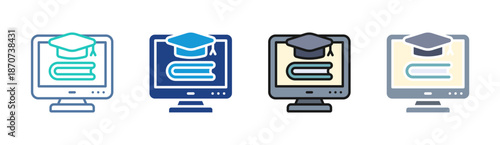 Online Learning icon set multiple style collection