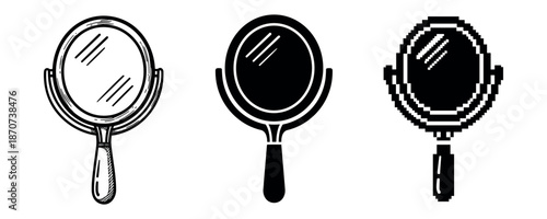 Handheld mirror art: graphic, solid, and pixel styles