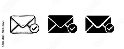 Set of mail envelopes with check marks in different styles
