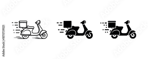 Vintage and modern scooter illustrations for fast food delivery