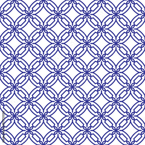 A vector seamless geometric pattern in dark blue tones. An elegant, structured design ideal for textiles, wallpaper, packaging, apparel, and digital backgrounds.