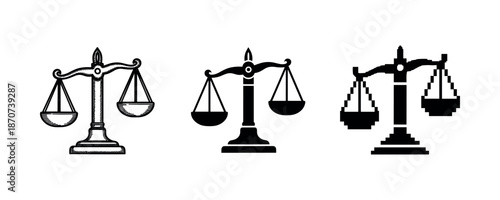 Set of three scales illustrations in vintage and pixel art styles