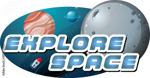 Explore Space word logo design with planet