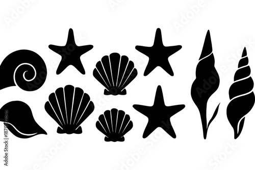 set of Sea Shells,
Marine Life Collection, Blue Sea Shells & Ocean Elements