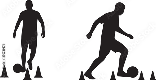 Soccer Cone Dribbling Training Silhouette Vector