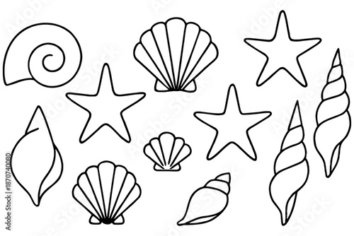 star of Sea Shells,
Summer Sea Shells Illustration Set, Blue Underwater Design