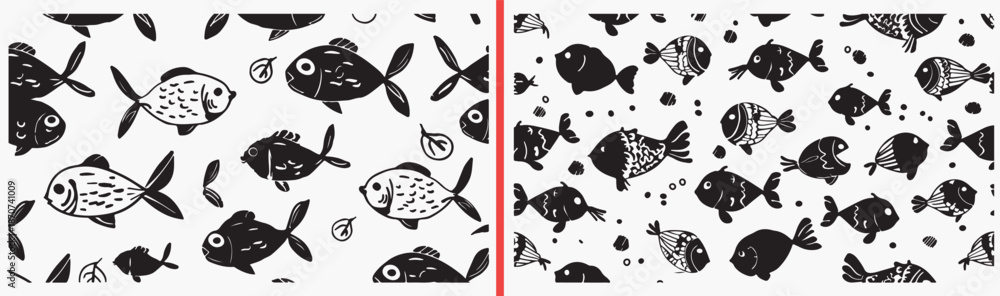 Fototapeta premium fish sea illustration, aquatic life drawing, ocean fish artwork, marine aquatic design, hand drawn sea clipart, swimming fish illustration, stock aquatic artwork