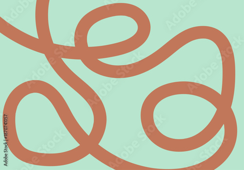 Patrón decorativo de líneas curvas y lazos de color terracota sobre un fondo verde 