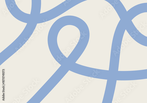 Patrón decorativo de líneas curvas y lazos de color azul sobre un fondo crema claro