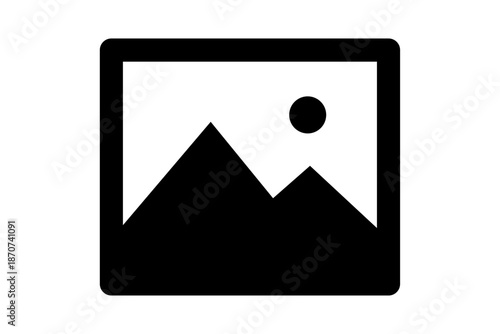 Icono de galería de imágenes con símbolo de montañas y sol en color negro 