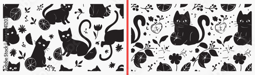 black cat illustration, pet silhouette drawing, feline shadow artwork, dark cat design, hand drawn silhouette clipart, mysterious cat illustration, stock black artwork

