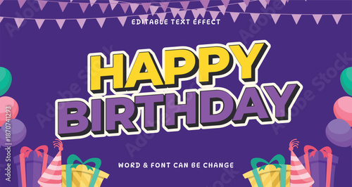 Happy Birthday Text Effect with Festive Decorations