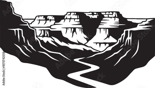 Black silhouette Grand Canyon National Park Desert Mesa Landscape vector