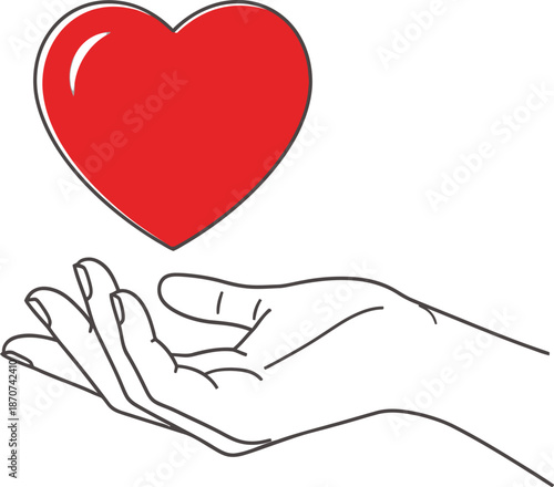 A hand cradling a heart line vector