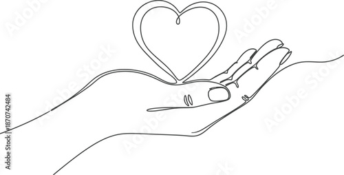 A hand cradling a heart line icon