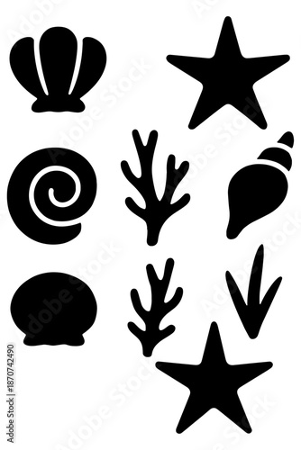 set of vector Sea Elements,
Coastal Silhouette Vector Set, Black Sea Elements