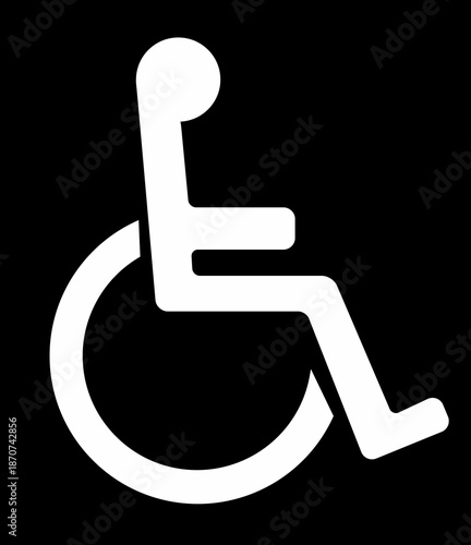 A white wheelchair symbol on a dark gray background representing accessibility and disability awareness