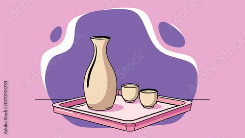 Asian sake serving ritual set illustration stylized background vector design