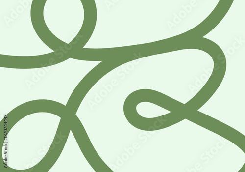 Patrón decorativo de líneas curvas y lazos de color verde oliva sobre un fondo verde claro