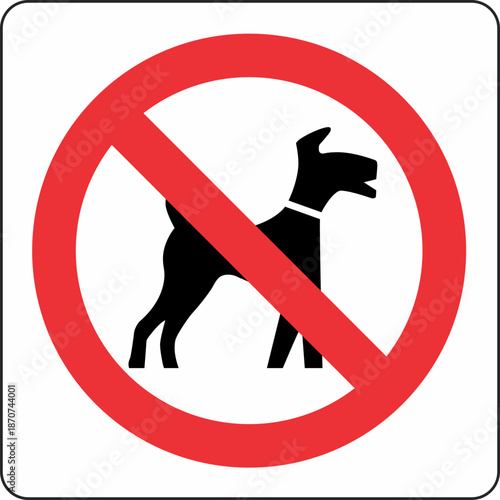 A red sign with a black dog inside a circle and a line through it indicating no dogs allowed