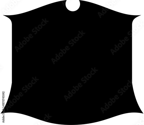 A dark grey tag with a hole at the top on a white background