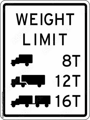 A weight limit sign indicating maximum vehicle weights for safe passage.