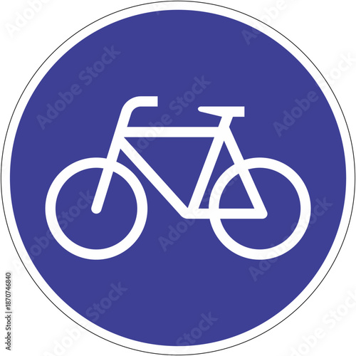 A blue circular sign with a white bicycle icon indicating a bike lane or bicycle path