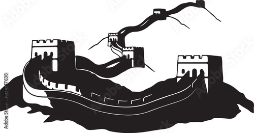 Great Wall of China Landmark Vector Silhouette Illustration