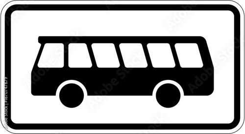 A black and white illustration of a bus sign on a clean background
