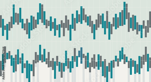 Abstract data visualization with teal and gray bar graph patterns  