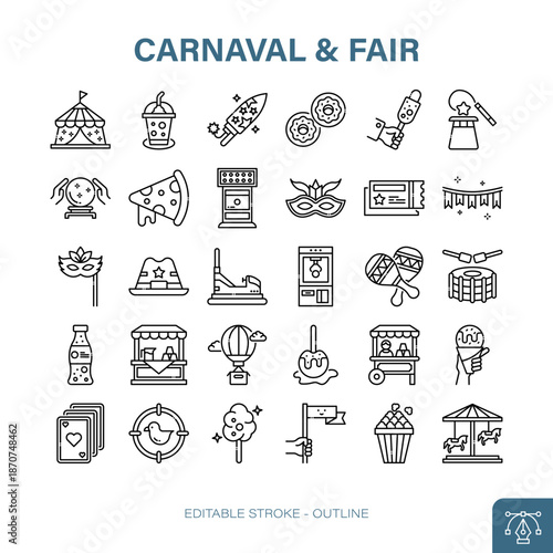 Carnival and Fair Outline Icon Set