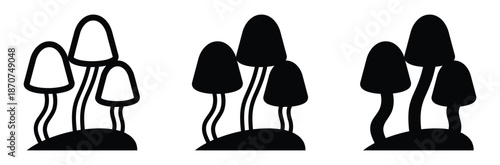 mushroom logo design, symbol, icon, vector, idea, creative.Black silhouettes of mushrooms,Beautiful Mushroom Silhouettes . Mushrooms set ,black silhouettes, on white background.