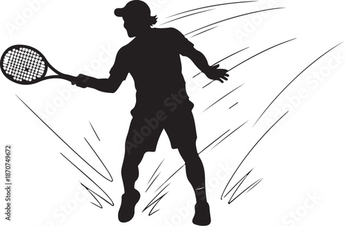 Tennis Player in Action with Racket and Motion Lines