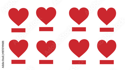 Eight red hearts arranged in a grid pattern on a white background.