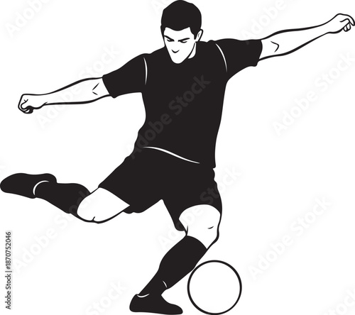 Soccer player kicking ball in dynamic motion illustration