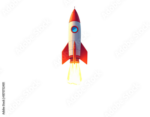 Cartoon rocket launching on transparent background