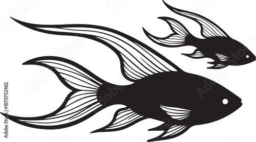 Black and white illustration of two fish swimming together
