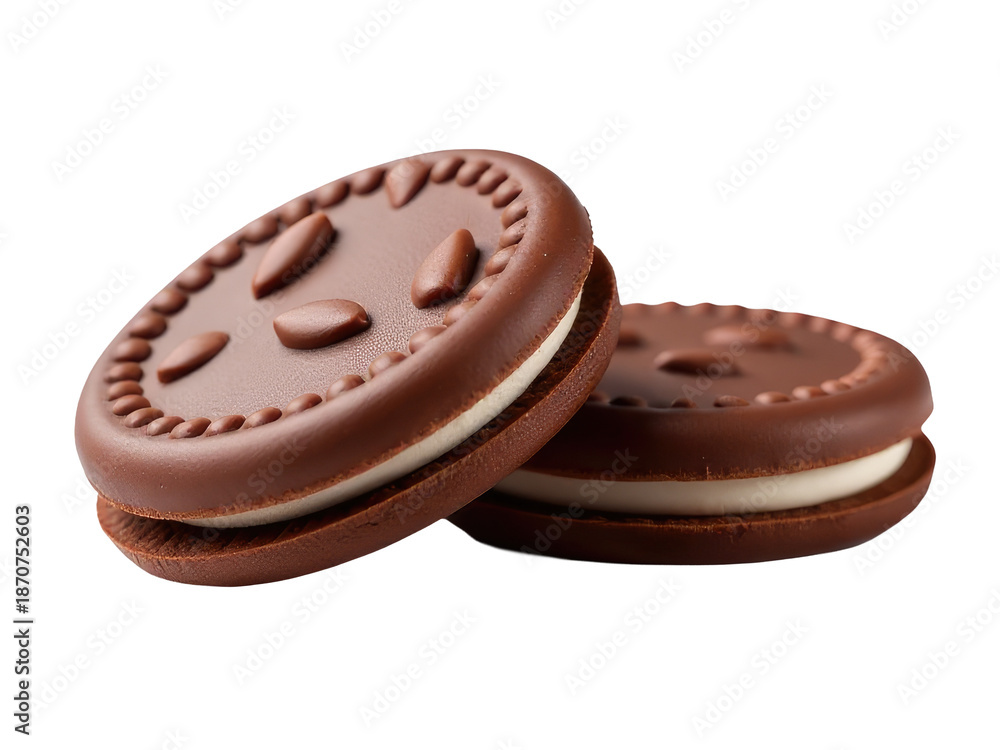 Fototapeta premium Two stacked chocolate covered cookies