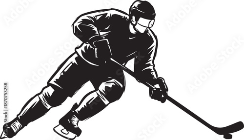 Hockey Player in Action with Stick and Skates