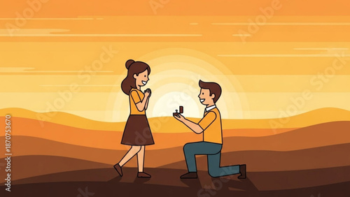 Man Proposing to Woman in Desert Landscape during Sunset