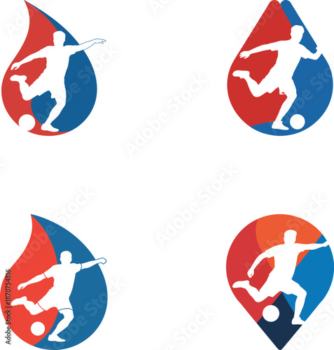 Football Player Logo Set with Location Pin and Drop Shape