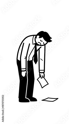 Sad Office Worker Dropping Paper in Defeat or Disappointment Cartoon